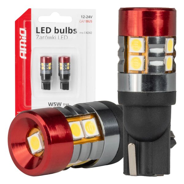 LED žiarovky CANBUS T10 W5W 9 SMD 3030 Biele 12V 24V AMiO-04242