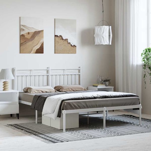 vidaXL Kovový rám postele s čelom biely 135x190 cm