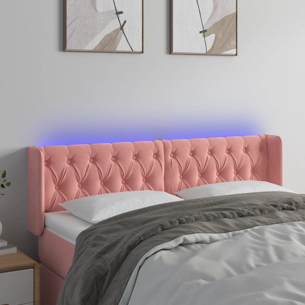 vidaXL Čelo postele s LED ružové 147x16x78/88 cm zamat