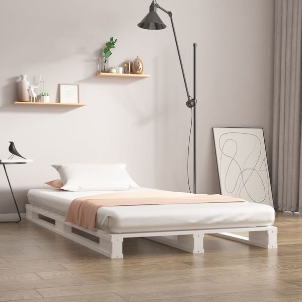 vidaXL Paletová posteľ, biela 75x190cm, borovica, malé jednolôžko