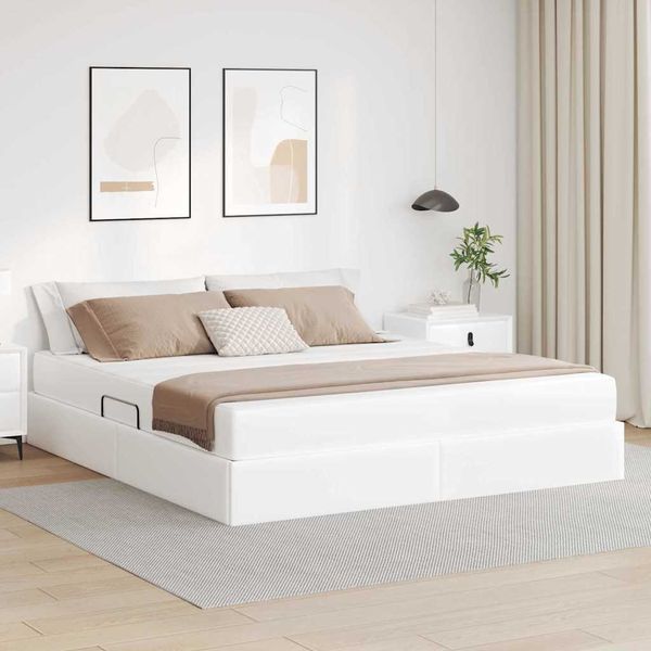 vidaXL Postel s úložným prostorem a matrací 2 pcs Biela Koža