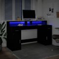 vidaXL Stôl s LED svetlami čierny 160x55x91 cm kompozitné drevo