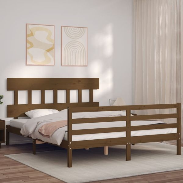vidaXL Posteľný rám s čelom medovo hnedý King Size masívne drevo
