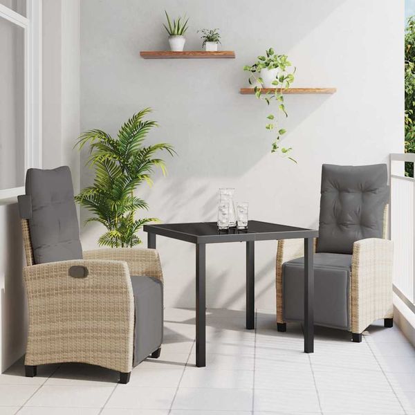 vidaXL Záhradný jedálenský set s vankúšom 3 pcs Béžová polyratan