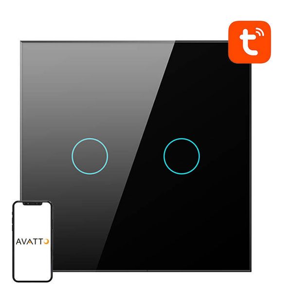 Inteligentný svetelný spínač WiFi Avatto TS02-EU-B2 2-cestný (čierny)