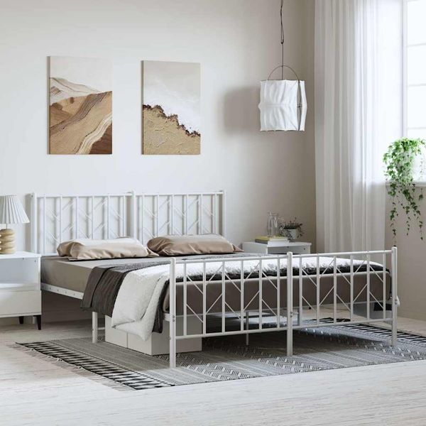 vidaXL Kovový rám postele s predným a zadným čelom biely 150x200 cm