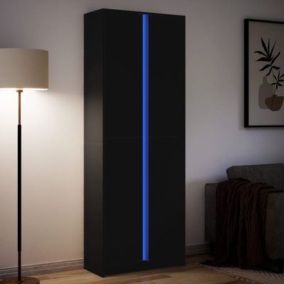 vidaXL Vysoká skrinka s LED čierna 74x32,5x200 cm kompozitné drevo
