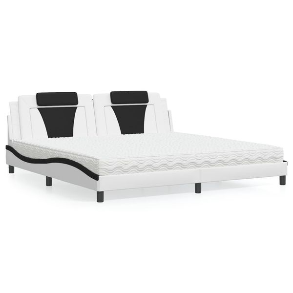 vidaXL Posteľ Viana s matracom bielo-čierna 200x200 cm umelá koža