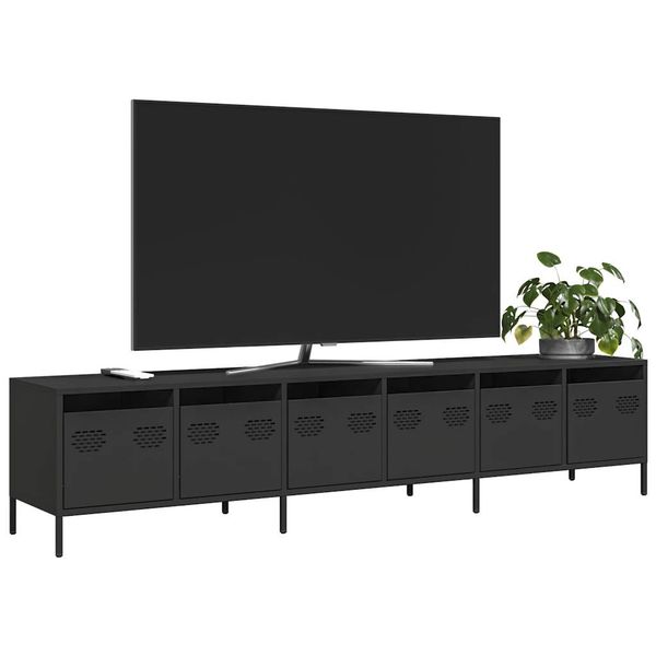 vidaXL TV skrinka čierna 202x39x43,5 cm oceľ valcovaná za studena