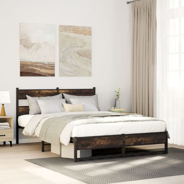 vidaXL Kovový posteľný rám bez matraca dymový dub 150x200 cm