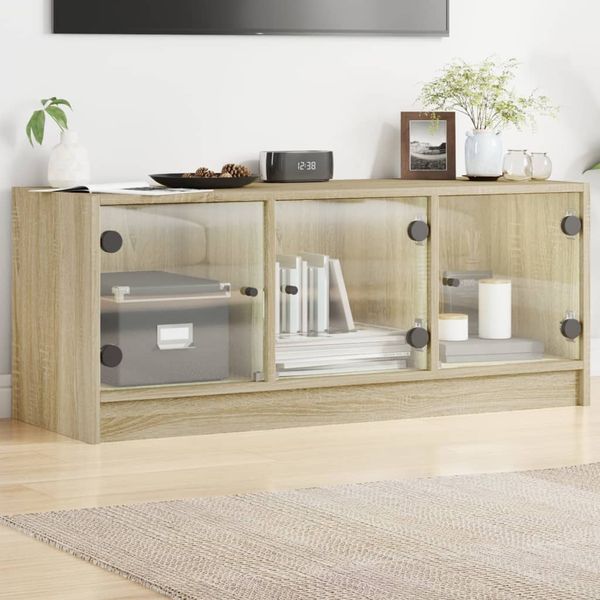 vidaXL TV skrinka so sklenenými dvierkami dub sonoma 102x37x42 cm