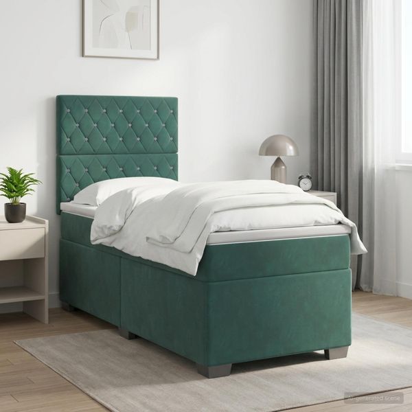 vidaXL Posteľ boxspring s matracom Tmavozelená 100 x 200 cm Zamat