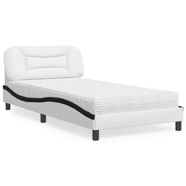 vidaXL Posteľ s matracom Hvar biela a čierna 100x200 cm umelá koža