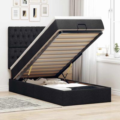 vidaXL Osmanská posteľ s matracom čierna 90x200 cm látka
