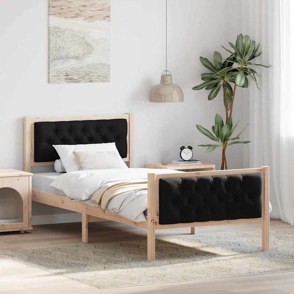 vidaXL Rám postele Čierna 90 x 190 cm Masívne borovicové drevo
