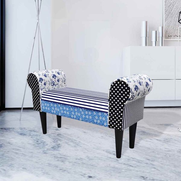 vidaXL Lavička, patchwork, modro biela