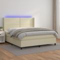 vidaXL Boxspring posteľ s matracom a LED krémová 160x200 cm umelá koža