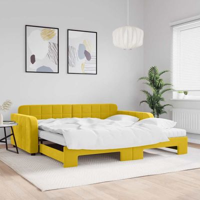 vidaXL Rozkladacia denná posteľ s matracmi žltá 100x200 cm zamat