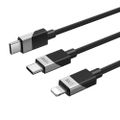 BWOO Braided 2-v-1 kábel USB-C - USB-C a Lightning 1m 100W/27W čierny