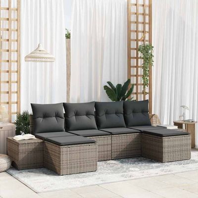 vidaXL Súprava záhradných pohoviek s vankúšom 6 pcs Sivá polyratan