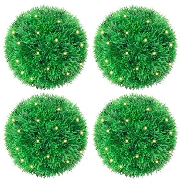 vidaXL Umelé buxusové gule s LED svetlami, 4 ks, zelená, 12 cm