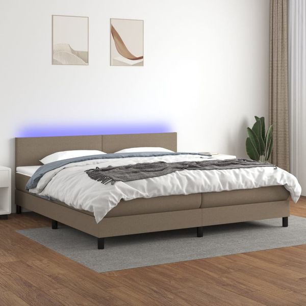vidaXL Posteľ boxsping s matracom a LED sivohnedá 200x200 cm látka