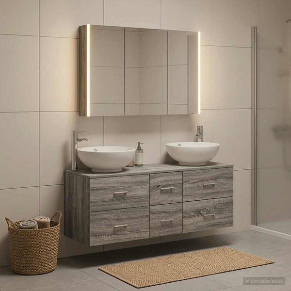 vidaXL Sada kúpeľňového nábytku 4 pcs Sivý Sonoma