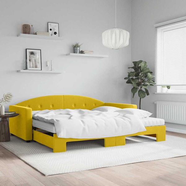 vidaXL Rozkladacia denná posteľ s matracmi žltá 100x200 cm zamat