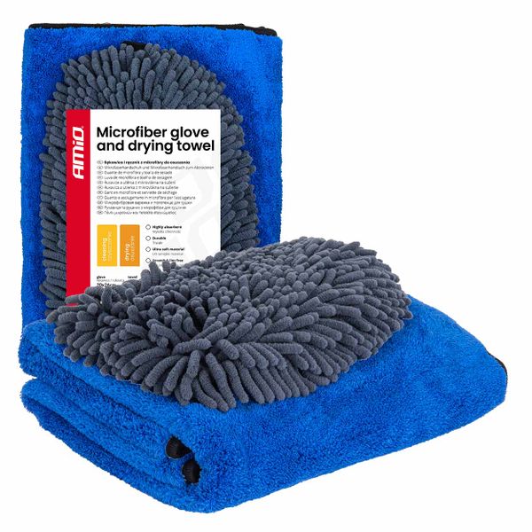 Rukavice a utierka na sušenie z mikrovlákna 94/800gsm 20x26/60x90xcm AMiO-04489