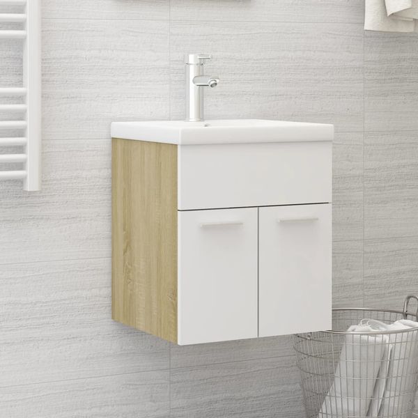 vidaXL Skrinka pod umývadlo biela+sonoma 41x38,5x46cm kompozitné drevo