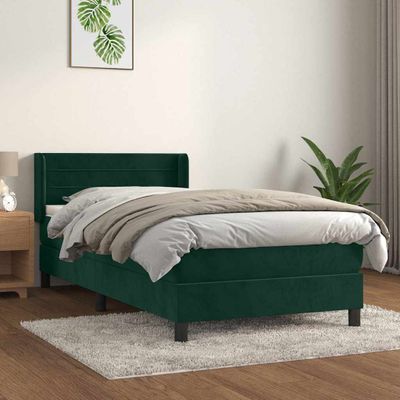 vidaXL Posteľný rám boxsping s matracom tmavozelený 90x190 cm zamat