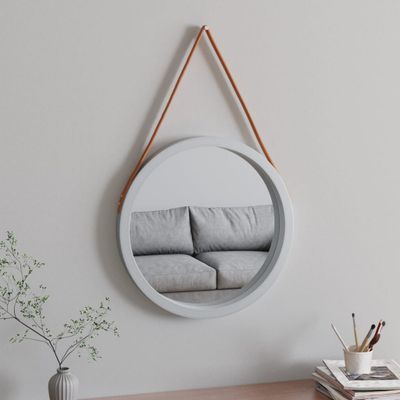 vidaXL Nástenné zrkadlo s popruhom strieborná Ø 55 cm