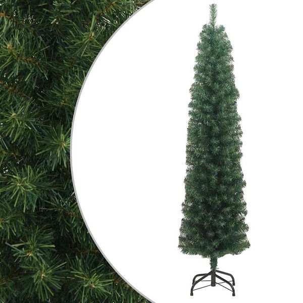 vidaXL Úzky umelý vianočný stromček so stojanom, zelený 180 cm, PVC