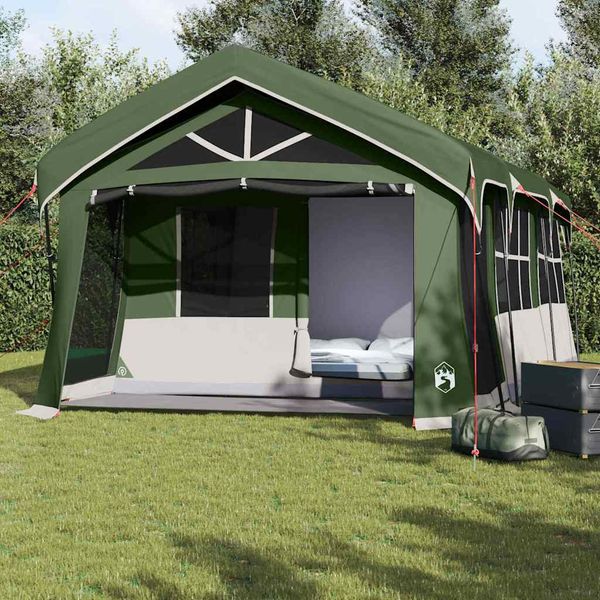 vidaXL Rodinný stan Zelená a biela 620 x 322 x 240 cm Polyester