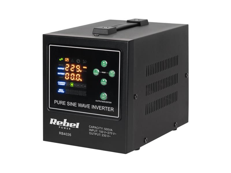 Zdroj záložný REBEL POWER-500-LFP4 12V 230V 500VA 300W Black
