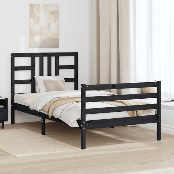 vidaXL Rám postele s čelom čierny 100x200 cm masívne drevo