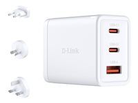 D-Link DCP-651 - Sieťový adaptér - GaN - 65 watt - 5 A - PD 3.0, QC 4.0 - 3 výstupné konektory (2 x USB-C, USB typ A)