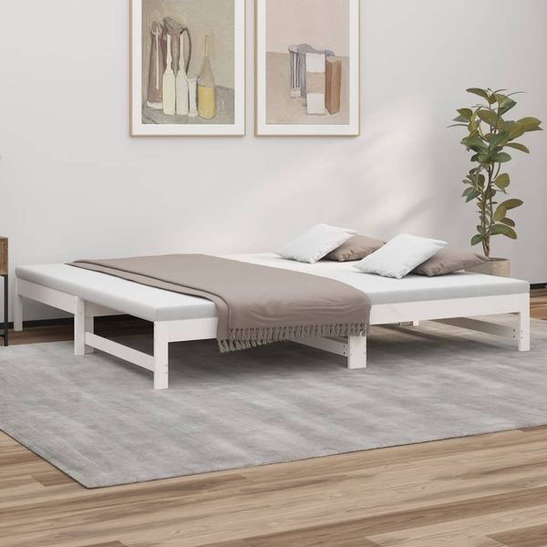 vidaXL Rozkladacia denná posteľ biela 2x(80x200) cm borovicový masív