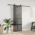 vidaXL Posuvné dvere s kovaním čierne 76x205 cm tvrdené sklo