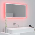 vidaXL Kúpeľňové zrkadlo s LED, lesklé biele 80x8,5x37cm, akryl