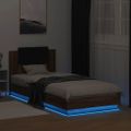 vidaXL Posteľný rám s čelom a LED svetlami hnedý dub 90x200 cm