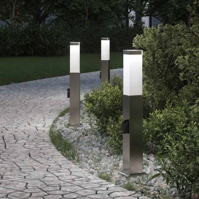 vidaXL Stĺpikové svietidlá so zásuvkou 3 ks 50 cm nehrdzavejúca oceľ IP44