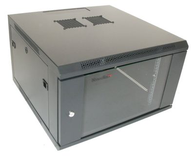 XtendLan 6U/600x600, na zeď, jednodílný, skleněné dveře, černý Rozvadec, 19", na stenu, jednodílný, výška 6U, 600 x 600, sklenené dvere, cerný