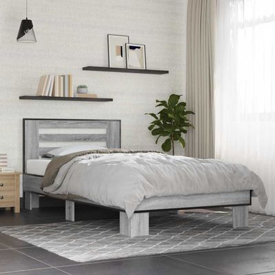 vidaXL Posteľný rám sivý sonoma 100x200 cm kompozitné drevo a kov