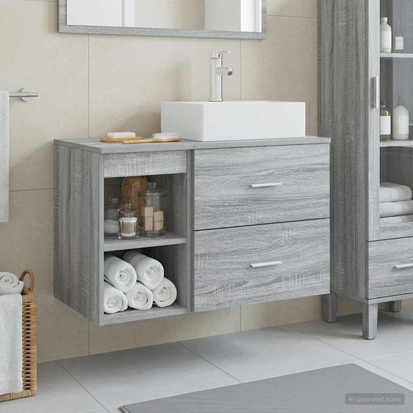 vidaXL Sada kúpeľňového nábytku 2 pcs Sivý Sonoma Kompozitné drevo
