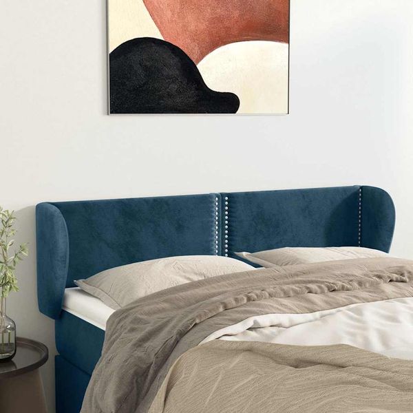 vidaXL Čelo postele so záhybmi tmavomodrá 147x23x78/88 cm zamat