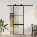 vidaXL Posuvné dvere s kovaním čierne 76x205 cm tvrdené sklo
