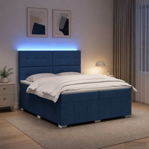 vidaXL LED boxspring posteľ s matracom Modrá 200 x 200 cm Látka