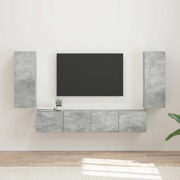 vidaXL Sada nástenného kabinetu na TV Nástenný 4 pcs Betónová šedá