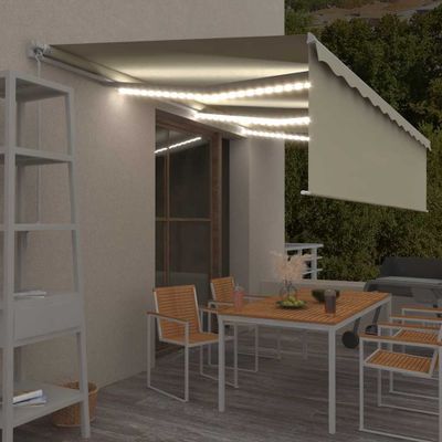 vidaXL Ručne zaťahovacia markíza s tienidlom a LED 6x3m krémová